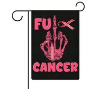 Bandiere da giardino con nastro rosa e scheletro a forma di dito medio, per la sensibilizzazione sul cancro al seno, bandiere bifacciali, bandiere per le feste, per decorazioni da esterno, 12,6 x 18,5