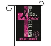 Bandiere da giardino con nastro rosa per la lotta contro il cancro al seno, bandiere bifacciali per le feste, decorazioni per esterni, 12,6 x 18,5 pollici