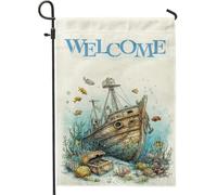 Bandiere da giardino con naufragio nautico ad acquerello, 30,5 x 45,7 cm, double face, per esterni, divertenti bandiere per la casa, in tela verticale standard, bandiere per casa, cortile, cortile