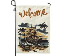 Bandiere da giardino con naufragio nautico ad acquerello, 30,5 x 45,7 cm, per esterni, spiaggia, nave costiera, bandiere verticali standard in lino per casa, fantastiche bandiere divertenti per