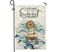 Bandiere da giardino con navi nautiche ad acquerello, 30,5 x 45,7 cm, per esterni, divertenti bandiere verticali in lino per casa, fantastiche e strane bandiere per cortile, cortile, prato