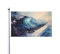 Bandiere da giardino con onde dell'oceano che si infrangono sui tasti del pianoforte, striscioni di auguri stagionali da 3x5 piedi con occhielli, decorazioni per interni ed esterni.