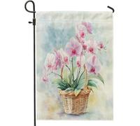 Bandiere da giardino con orchidee ad acquerello, 30 x 45 cm, per esterni, cesto di fiori primaverili, bandiere verticali standard in lino per casa, bandiere floreali per cortile, cortile, prato