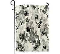 Bandiere da giardino con orchidee bianche e nere, 30,5 x 45,7 cm, double face, per decorazione esterna, bandiera per casa in tela bohémien, bandiera vintage floreale per esterni, piccola bandiera da