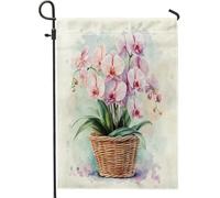 Bandiere da giardino con orchidee pastello, 30,5 x 45,7 cm, double face, per decorazione esterna, cesto floreale primaverile, bandiera per casa, piccola bandiera per giardino e giardino