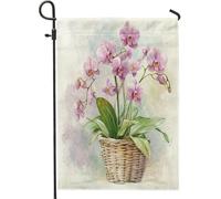 Bandiere da giardino con orchidee pastello, 30,5 x 45,7 cm, per esterni, cesto floreale primaverile, bandiere verticali standard in lino per casa, cortile, cortile, prato, decorazione esterna
