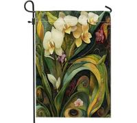 Bandiere da giardino con orchidee primaverili, 30,5 x 45,7 cm, double face, stile trapuntato, stile floreale, bandiere verticali standard per la casa, bandiere per la casa, belle bandiere estetiche
