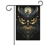 Bandiere da giardino con orologio a forma di gufo in stile steampunk, bandiere bifacciali per le feste, decorazioni per esterni, 12,6 x 18,5 pollici
