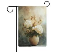 Bandiere da giardino con ortensie bianche in vaso di ceramica per le festività stagionali su entrambi i lati, 30,5 x 45,7 cm