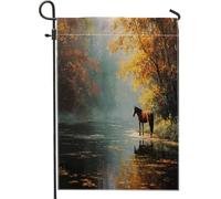 Bandiere da giardino con paesaggio autunnale del bosco 30,5 x 45,7 cm, per esterni, foreste autunnali, acero, standard, verticali, in lino, per casa, fiume, animali selvatici, cortile, cortile, prato