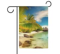 Bandiere da giardino con paesaggio tropicale da spiaggia, 30,5 x 45,7 cm, doppia faccia, bandiera estiva, bandiera floreale, benvenuto, giardino, decorazioni stagionali per le vacanze