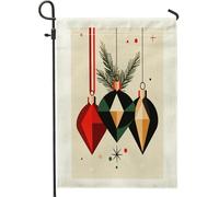 Bandiere da giardino con palline di Natale della metà del secolo, 30,5 x 45,7 cm, double face, per decorazione esterna, bandiera vintage in tela per cortile, capodanno all'aperto, piccola bandiera da