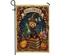 Bandiere da giardino con panda rossi di Halloween, 30,5 x 45,7 cm, double face, per esterni, per vacanze con animali, stile vintage, piccole bandiere per casa, libri, iuta, cortile, prato, bandiere