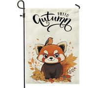 Bandiere da giardino con panda rosso autunnale, 30,5 x 45,7 cm, double face, per decorazione esterna, fiori autunnali per uccelli, bandiera per la casa, in tela, divertente animale per bambini