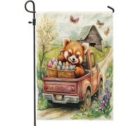 Bandiere da giardino con panda rosso pasquale, 30,5 x 45,7 cm, double face, per esterni, fattoria, camion, uova, motivo animale, bandierine standard per casa, fattoria, cortile, cortile, prato