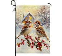 Bandiere da giardino con passero di Natale, 30,5 x 45,7 cm, double face, per esterni, stile vintage, motivo ramo di albero di Natale, bandiere per casa, inverno, cortile, cortile, prato