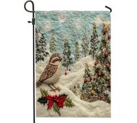 Bandiere da giardino con passero natalizio e uccelli, 30,5 x 45,7 cm, double face, per esterni, divertenti bandiere per prato, foreste natalizie, decorazioni per esterni