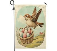 Bandiere da giardino con passero pasquale primaverile, 30,5 x 45,7 cm, double face, per esterni, cestino di campagna, uova, cortile, piccole bandiere per casa, in tela, divertenti bandiere da giardino