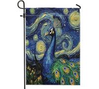 Bandiere da giardino con pavoni, arte astratta, 30,5 x 45,7 cm, double face, per esterni, stelle notturne fauna selvatica, bandiere standard per prato, cortile di uccelli, piccole bandiere per casa