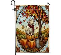 Bandiere da giardino con pecore autunnali, 30,5 x 45,7 cm, per esterni, bandiere verticali in lino con zucca autunnale, stampa raccolta, decorazione per esterni