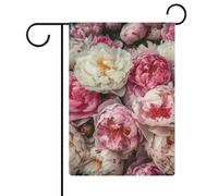 Bandiere da giardino con peonie bianche e pesche 30,5 x 45,7 cm, bandiera esterna a doppia faccia bandiera estiva da cortile floreale bandiere da giardino di benvenuto decorazioni stagionali per le