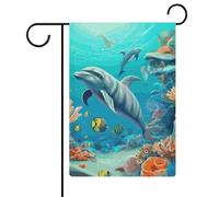 Bandiere da giardino con pesci di corallo e delfini, 30,5 x 45,7 cm, doppia faccia, bandiera estiva, bandiera floreale di benvenuto da giardino, decorazioni stagionali per le vacanze