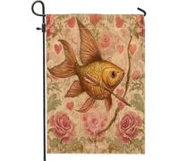Bandiere da giardino con pesci dorati per San Valentino, 30,5 x 45,7 cm, double face, per esterni, oceano, mare, mare, mare, amore, cuore, bandiere, tela, standard, per esterni, coppie, amanti del