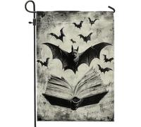 Bandiere da giardino con pipistrelli horror di Halloween, 30,5 x 45,7 cm, double face, decorazione per esterni, libro magico vintage, bandiera spaventosa per la casa, raccapricciante bandiera da