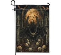 Bandiere da giardino con pipistrello gotico horror di Halloween, 30,5 x 45,7 cm, double face, decorazione esterna, stile vintage spaventoso, bandiera per casa, in tela, raccapricciante, scenica