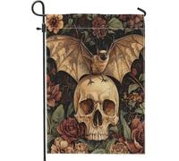 Bandiere da giardino con pipistrello gotico horror di Halloween, 30,5 x 45,7 cm, double face per esterni, estetica, spaventosa, vintage, scheletro verticale, bandiere per casa, retrò, cortile, cortile