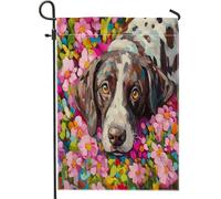 Bandiere da giardino con puntatore tedesco a pelo corto per cani, 12 x 18 su entrambi i lati per esterni, bandiere verticali per la casa, bandiere verticali per la casa, bandiere per prato con pittura