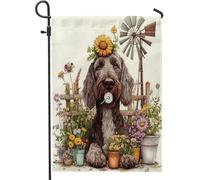 Bandiere da giardino con puntatore tedesco a pelo metallico primaverile, 30,5 x 45,7 cm, double face, per esterni, decorazione per esterni, motivo cucciolo di campagna, bandiera per cortile, casa