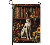 Bandiere da giardino con puntatore tedesco primaverile a pelo corto, 30,5 x 45,7 cm, per esterni, libreria floreale, bandiere verticali standard in lino, divertenti stampe per animali domestici