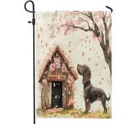 Bandiere da giardino con puntatore tedesco primaverile a pelo duro, 30,5 x 45,7 cm, double face, per esterni, divertenti bandiere floreali per cabina, cortili, piccole bandiere in tela per la casa