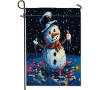 Bandiere da giardino con pupazzi di neve che si sciolgono di Natale, 30,5 x 45,7 cm, double face, per esterni, divertente motivo cartone animato innevato, bandiere standard per la casa, bandiere