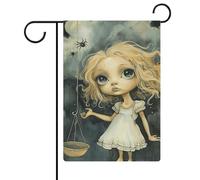 Bandiere da giardino con ragazza bionda con occhi grandi, 30,5 x 45,7 cm, doppia faccia, bandiera estiva da cortile, bandiere floreali da giardino, decorazioni stagionali per le vacanze