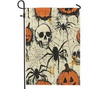 Bandiere da giardino con ragno horror di Halloween, 30,5 x 45,7 cm, double face, per esterni, spaventoso zucca, teschio, insetto, bandiere verticali standard per casa, raccapriccianti bandiere per