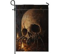 Bandiere da giardino con ragno horror di Halloween, 30,5 x 45,7 cm, per esterni, gotico, spaventoso, insetto, teschio, bandierine verticali standard in lino per casa, raccapriccianti goth cortile