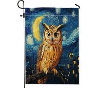 Bandiere da giardino con ramo di albero e gufo, 30 x 45 cm, double face, per esterni, stelle astratte, arte notturna, bandiere per prato standard, per cortile di uccelli, piccole bandiere per la casa