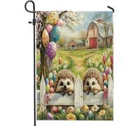 Bandiere da giardino con riccio pasquale primaverile, 30,5 x 45,7 cm, double face, per decorazione esterna, uova di recinzione con animali, bandiera per casa, fattoria di campagna all'aperto, piccola