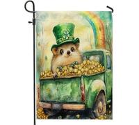 Bandiere da giardino con riccio per il giorno di San Patrizio, 30 x 45 cm, double face per esterni, bandiere per esterni in tela standard per animali da fattoria, decorazione per prato