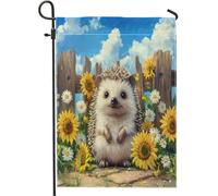 Bandiere da giardino con riccio primaverile, 30,5 x 45,7 cm, double face, per decorazione esterna, recinto con girasole, bandiera per casa, divertente fattoria scenica all'aperto, piccola bandiera per