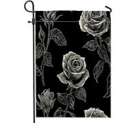 Bandiere da giardino con rose bianche e nere, 30,5 x 45,7 cm, double face, per esterni, decorazione moderna, in tela, per esterni, piccola bandiera da giardino