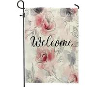 Bandiere da giardino con rose da disegno, 30,5 x 45,7 cm, double-face, per esterni, moderne bandiere floreali standard in iuta per prato, decorazione per esterni