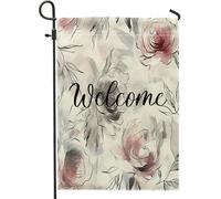 Bandiere da giardino con rose da disegno, 30,5 x 45,7 cm, double face, per esterni, moderne bandiere per la casa in tela, bandiere per la casa in tela ad acquerello floreale per cortile cortile prato