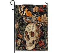 Bandiere da giardino con scheletro di falena horror di Halloween, 30,5 x 45,7 cm, double face, per esterni, decorativa, estetica retrò gotica con teschio, bandiera per la casa, raccapricciante