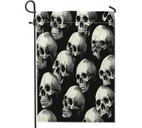 Bandiere da giardino con scheletro gotico di Halloween, senza cuciture, 30,5 x 45,7 cm, double face, decorazione esterna, spaventoso motivo teschio raccapricciante, bandiera horror gotica per esterni