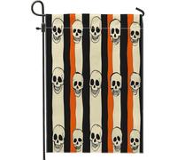 Bandiere da giardino con scheletro gotico di Halloween, senza cuciture, 30,5 x 45,7 cm, double face, per esterni, motivo teschio spaventoso vintage, bandiere per la casa in tela, bandiera horror