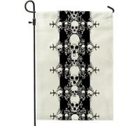 Bandiere da giardino con scheletro gotico di Halloween, senza cuciture, 30,5 x 45,7 cm, double face, per esterni, tribale e spaventoso, vintage, motivo teschio spaventoso, bandiere per casa, horror