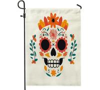 Bandiere da giardino con scheletro messicano di Halloween, 30,5 x 45,7 cm, double face, per esterni, motivo con teschio divertente ad acquerello, bandiere standard per casa, giorno dei morti, bandiera